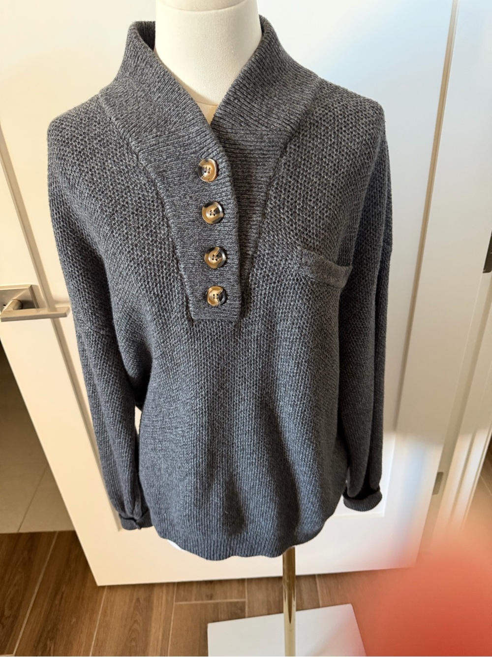 Luna Women’s Shawl Collar Knit Sweater - Charcoal Gray